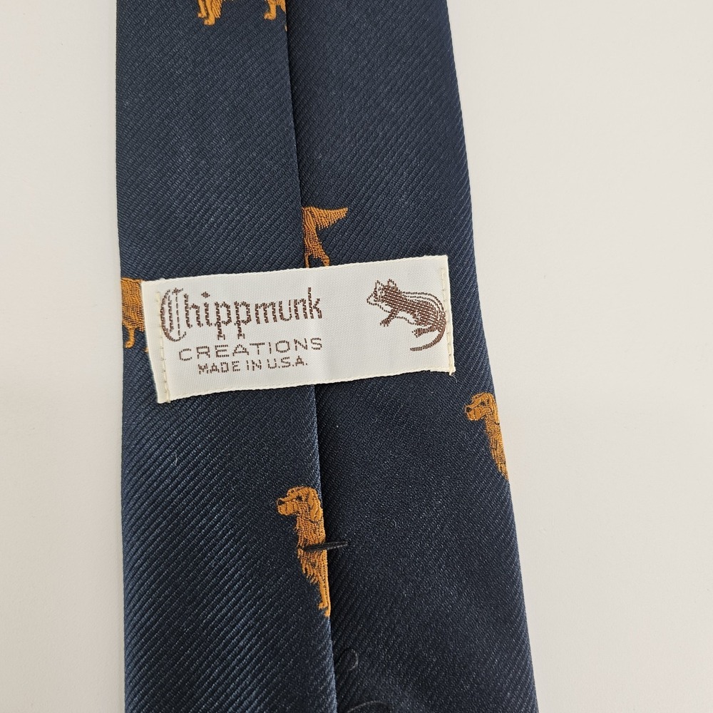 Chippmunk Creations Dog Motif Tie‎ Navy Golden Retriever Made USA Hunting - Picture 5 of 6